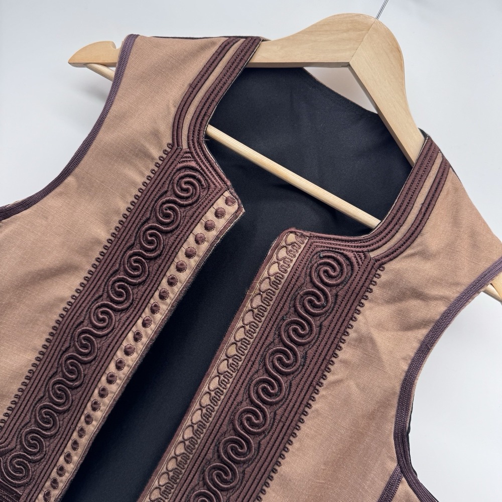 Vintage Middle Eastern Embroidered Vest Brown Boho Folk Ethnic Waistcoat Sz 42